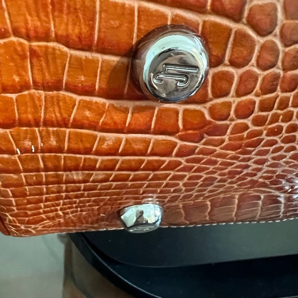 BRAZILIAN ORANGE CROC EMBOSSED LEATHER SATCHEL BAG - Picture 7 of 14